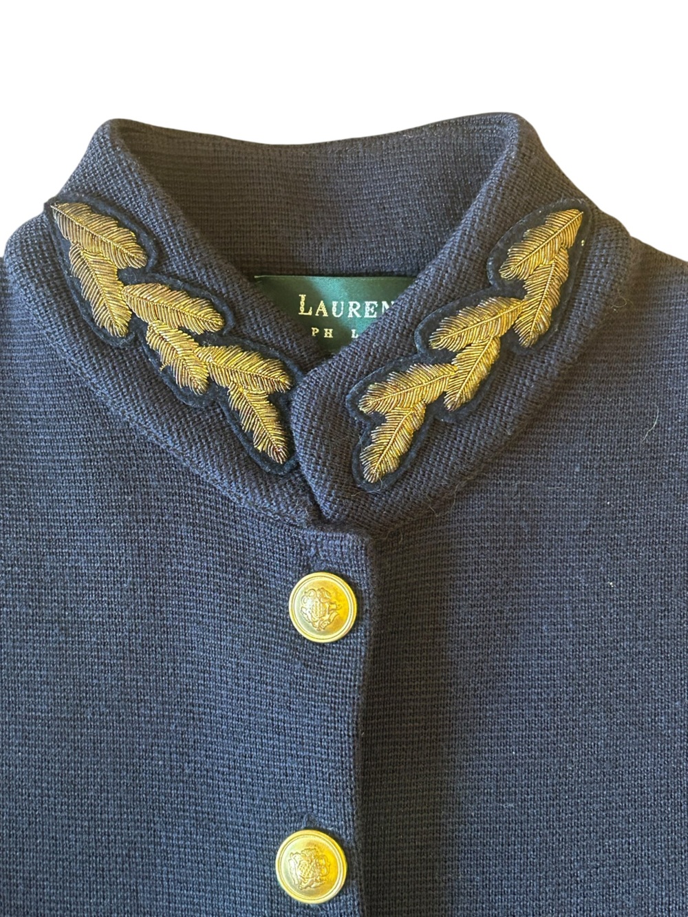 ⭐️NEW Vintage Ralph Lauren Navy Blue Merino Wool Military Sweater Jacket Size L - Picture 3 of 7